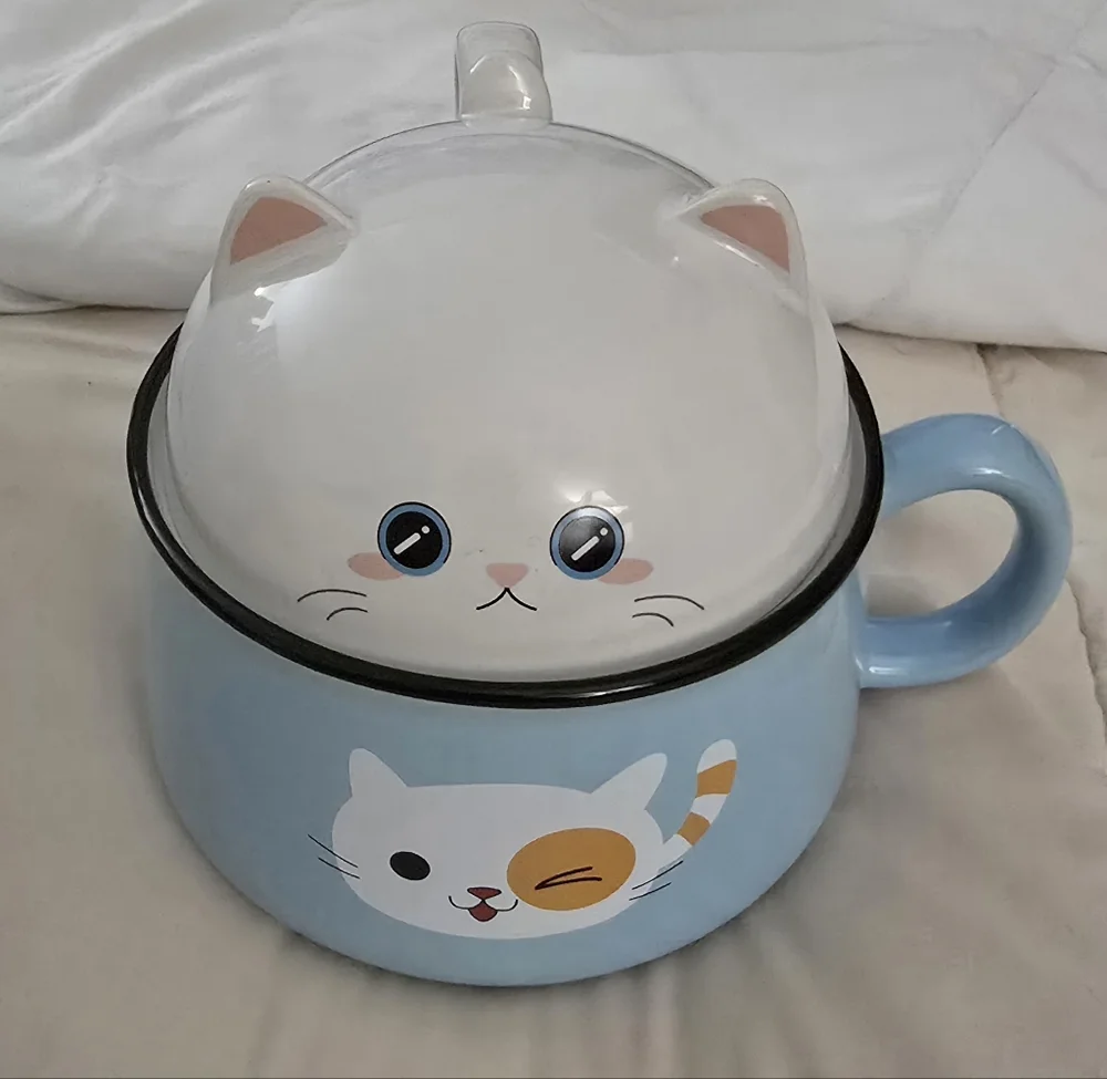 Cute Cat-Themed Blue Mug with Lid